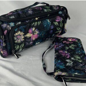Lug Trolley & Sleeper Cosmetic Makeup Brush Travel Bags Purple Floral Set Of 2